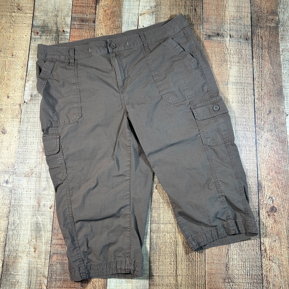 St Johns Bay Brown Cotton Stretch Cargo Capri Pants Womens 16W Utility Pockets